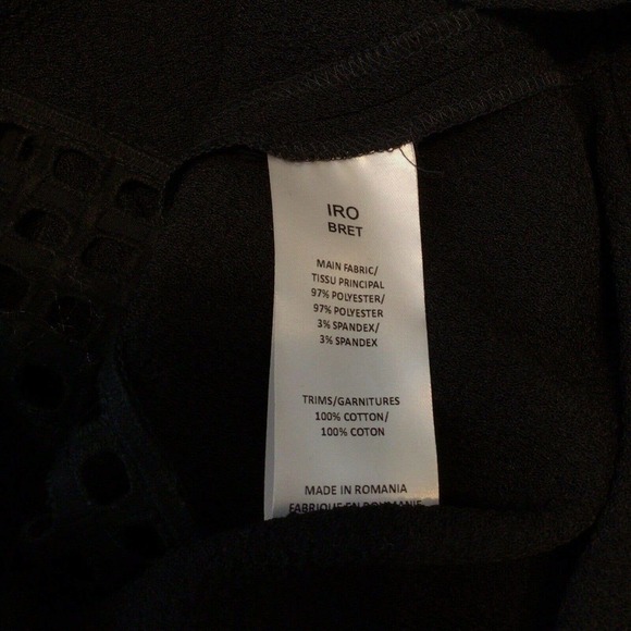 IRO Bret Crepe Half Zip Laser Cut Top Black 3/4 Sleeve 38 / 6 - Picture 8 of 9